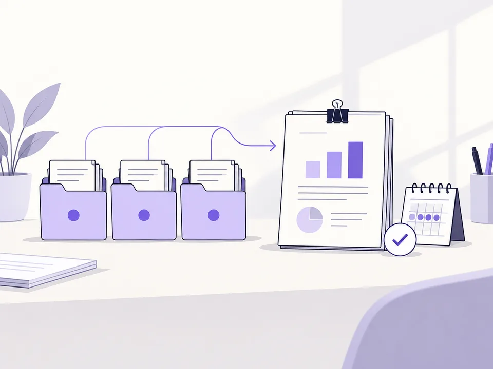 Illustrazione: documenti di tre mesi raccolti per la comunicazione trimestrale IVA.