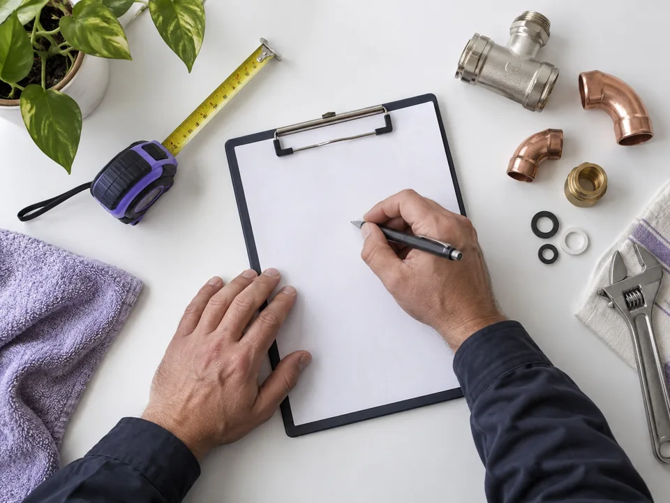 Scena illustrativa: preparazione di un preventivo con misure e materiali.